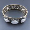 Bracciale Di Bronzo Rigidi Lavorato Con Componente Strass Marcasite e Perle di Fiume