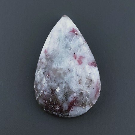 Lepidolite Naturale Forma Goccia Piatto Cabochon Liscio Fatto a Mano 32X20X7mm 6,40gm 1pz