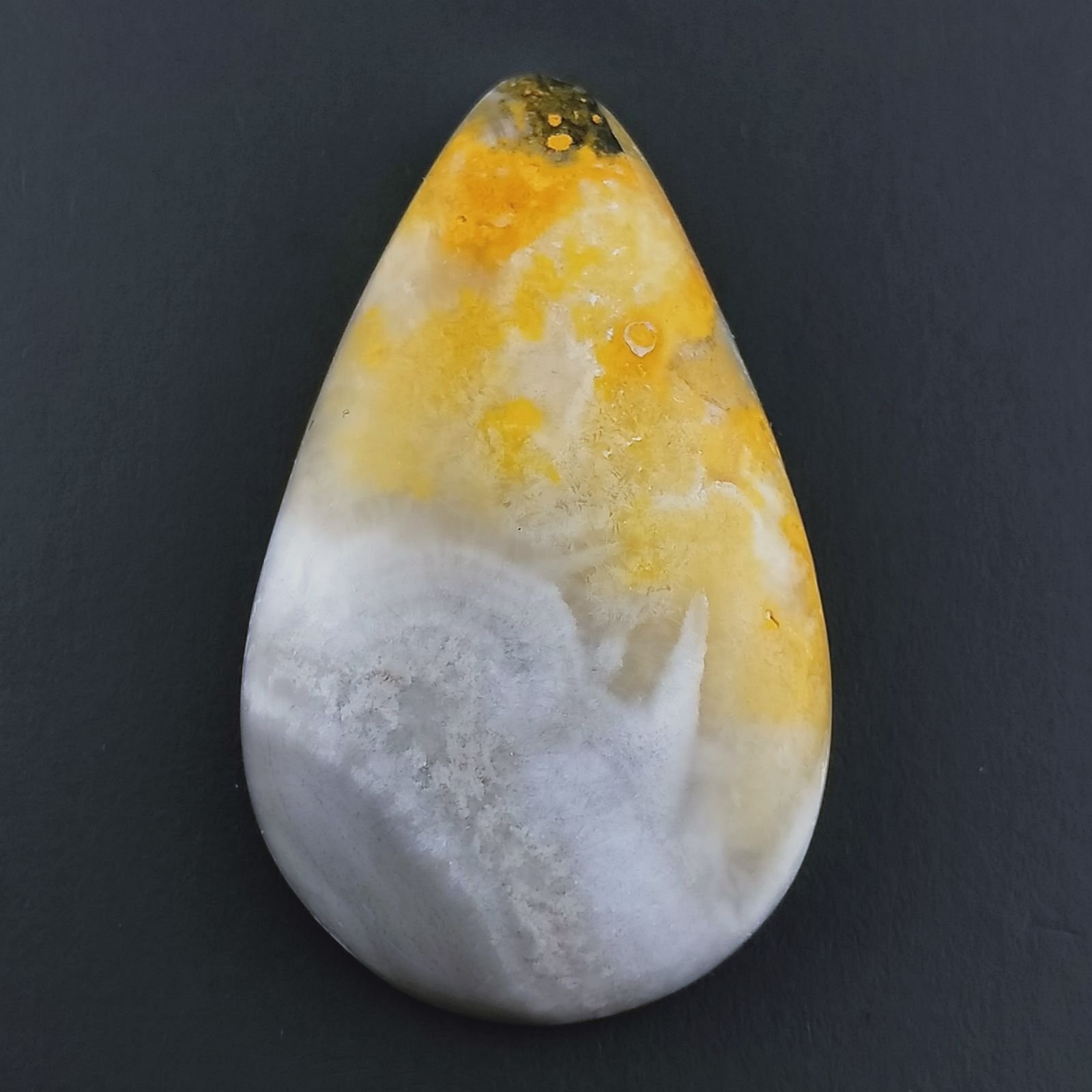 Diaspro Bumble Bee Naturale Forma Goccia Piatto Cabochon Liscio Fatto a Mano 32X19mm 5.05gm 1pz