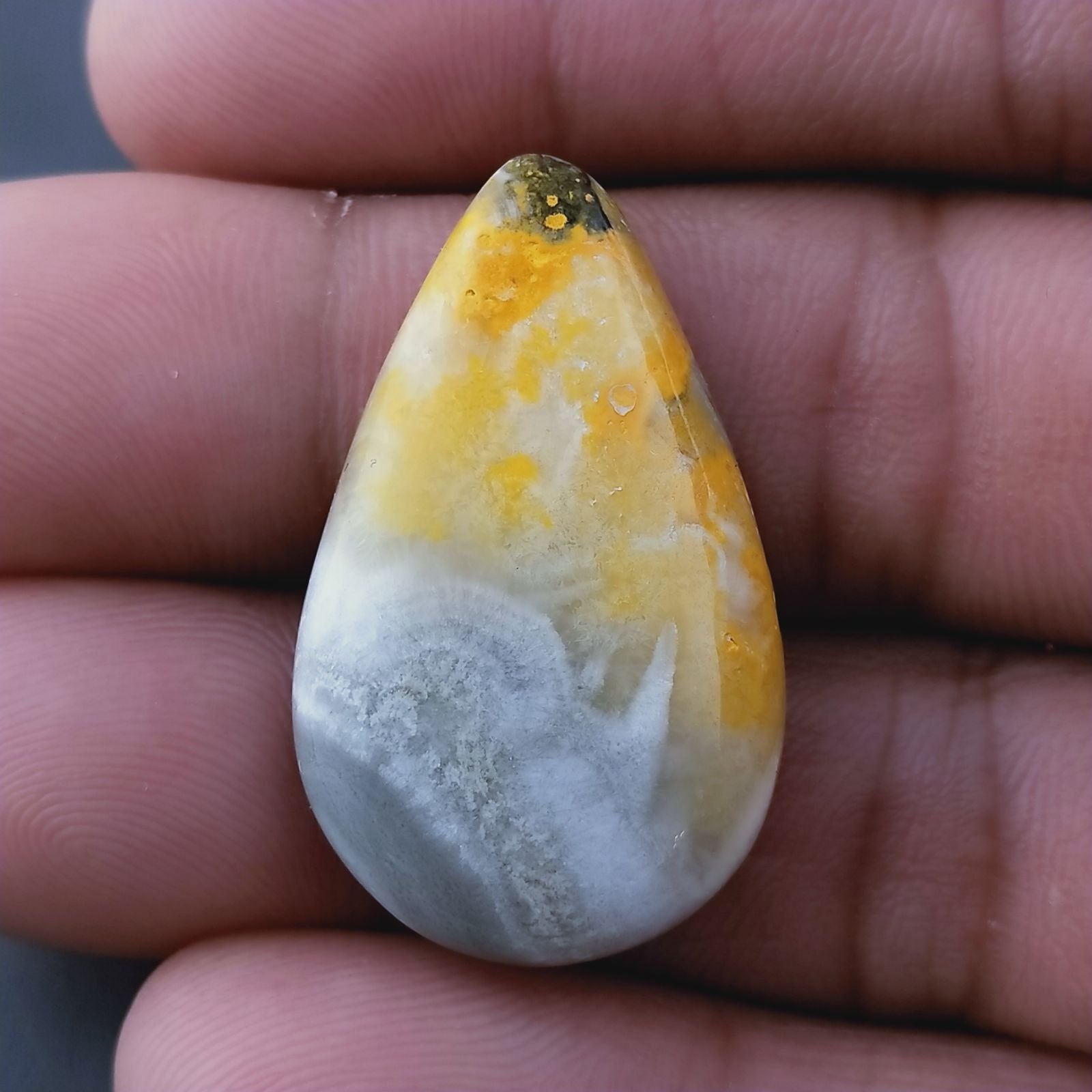 Diaspro Bumble Bee Naturale Forma Goccia Piatto Cabochon Liscio Fatto a Mano 32X19mm 5.05gm 1pz