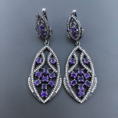 Orecchini Di Argento 925 con Gemme di Ametista, Zircone a Perno Chiuso