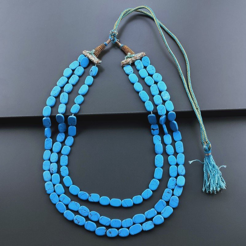 Collana pasta di turchese 3 fili ovale liscio piatto Collana pasta di turchese 3 fili ovale liscio piatto