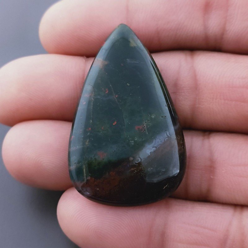 Eliotropio Naturale Forma Goccia Piatto Cabochon Liscio Fatto a Mano 42X26X5mm 9,16gm 1pz