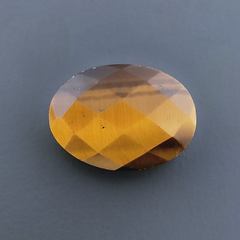 Occhio Di Tigre Forma Ovale Piatto Cabochon Sfaccettata Fatto a Mano 18X13X8mm 14,50 Carati 1pz