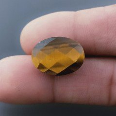 Occhio Di Tigre Forma Ovale Piatto Cabochon Sfaccettata Fatto a Mano 18X13X8mm 14,50 Carati 1pz