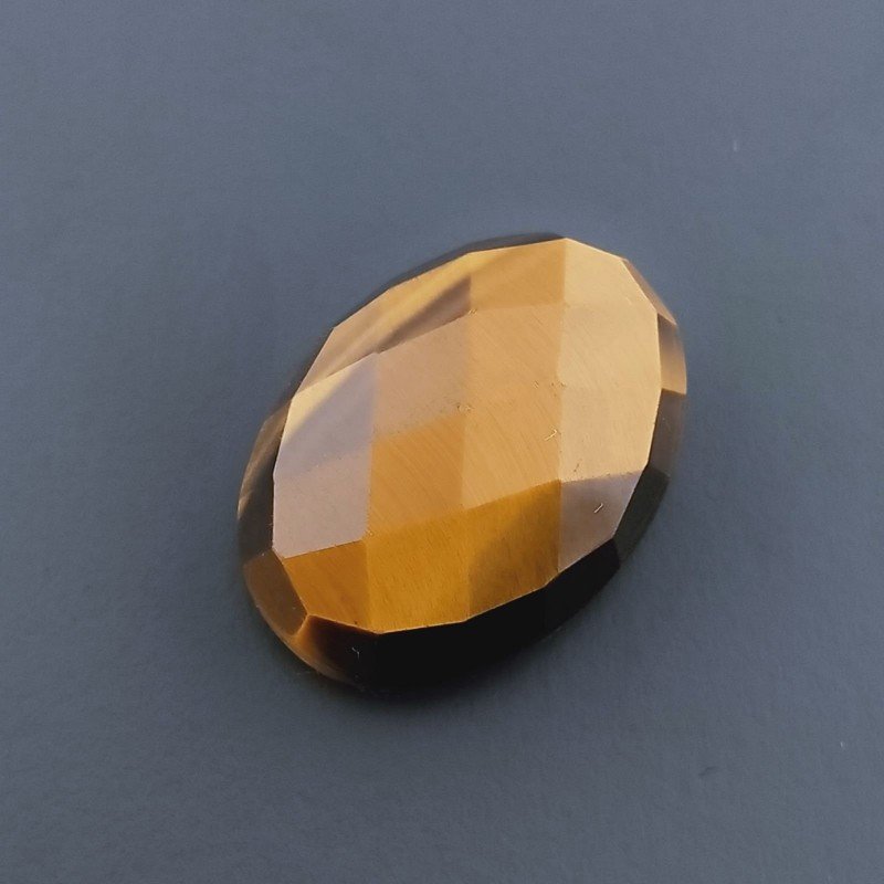 Occhio Di Tigre Forma Ovale Piatto Cabochon Sfaccettata Fatto a Mano 18X13X8mm 14,50 Carati 1pz