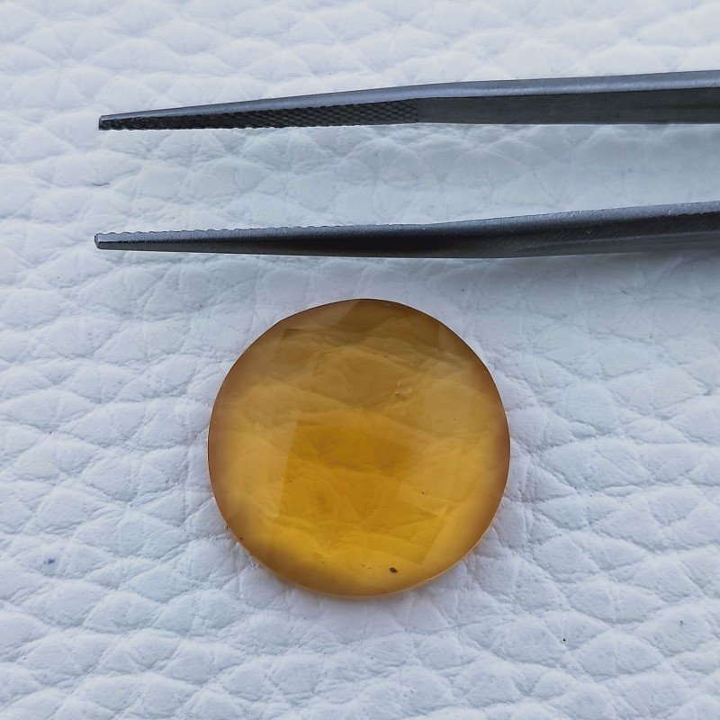 Topazio Citrino Idrotermale Forma Tondo Piatto Cabochon Sfaccettata Fatto a Mano 18X18X7mm 15,20 Carati 1pz