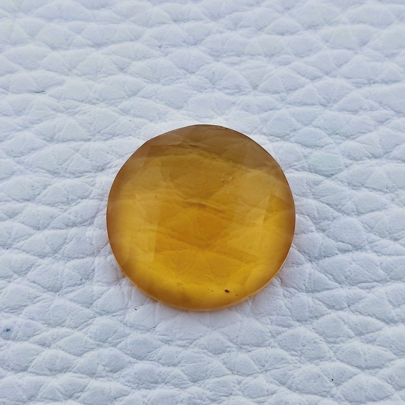 Topazio Citrino Idrotermale Forma Tondo Piatto Cabochon Sfaccettata Fatto a Mano 18X18X7mm 15,20 Carati 1pz