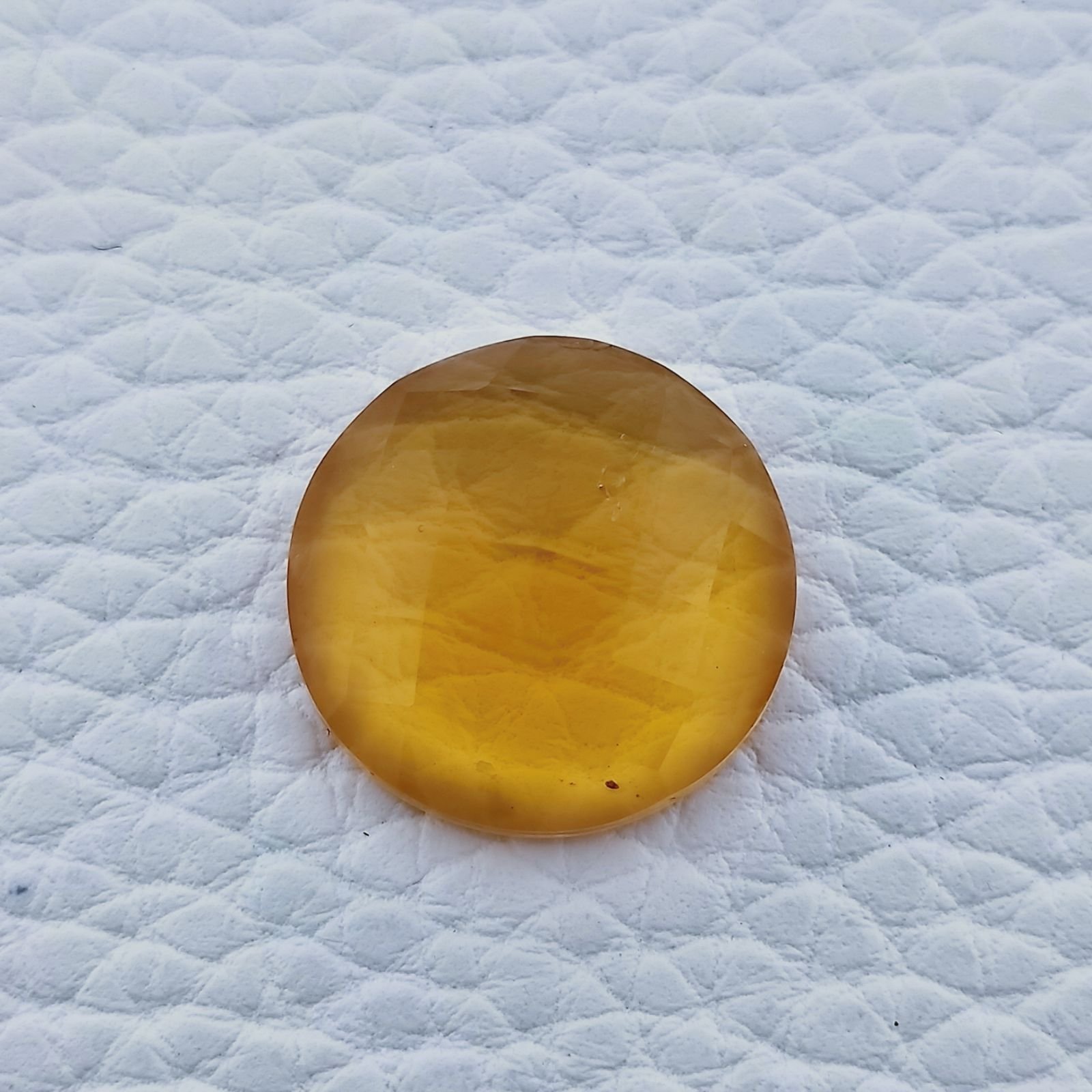 Topazio Citrino Idrotermale Forma Tondo Piatto Cabochon Sfaccettata Fatto a Mano 18X18X7mm 15,20 Carati 1pz