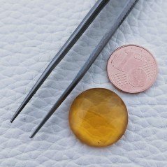 Topazio Citrino Idrotermale Forma Tondo Piatto Cabochon Sfaccettata Fatto a Mano 18X18X7mm 15,20 Carati 1pz