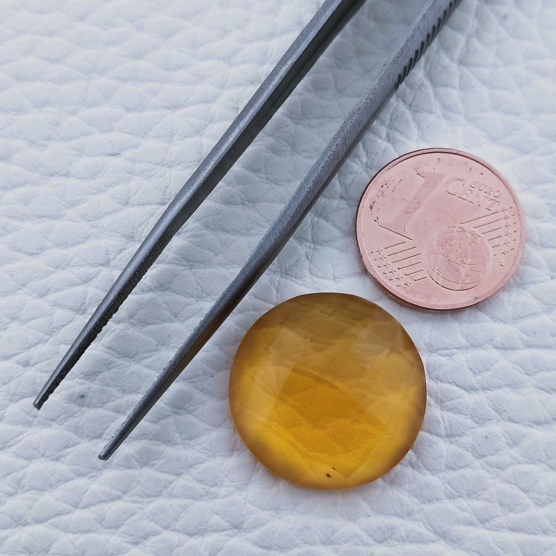 Topazio Citrino Idrotermale Forma Tondo Piatto Cabochon Sfaccettata Fatto a Mano 18X18X7mm 15,20 Carati 1pz