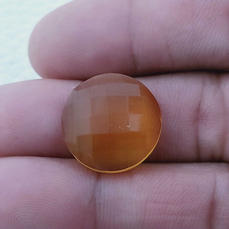 Topazio Citrino Idrotermale Forma Tondo Piatto Cabochon Sfaccettata Fatto a Mano 18X18X7mm 15,20 Carati 1pz