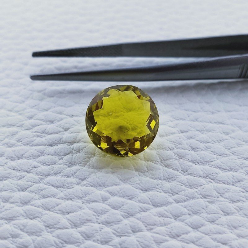 Quarzo Limone Idrotermale Taglio Tondo Sfaccettata a Mano Gemma Sciolta 13X13X7mm 8,30 Carati 1pz