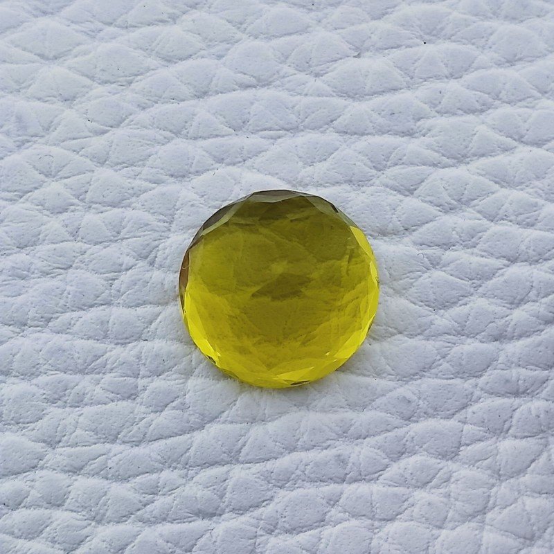 Quarzo Limone Idrotermale Taglio Tondo Sfaccettata a Mano Gemma Sciolta 13X13X7mm 8,30 Carati 1pz