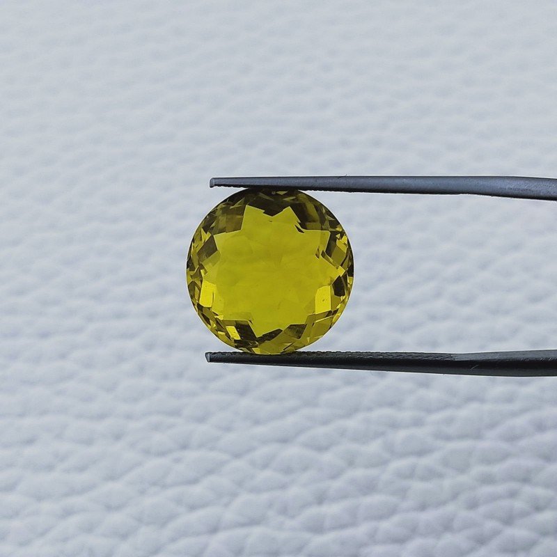 Quarzo Limone Idrotermale Taglio Tondo Sfaccettata a Mano Gemma Sciolta 13X13X7mm 8,30 Carati 1pz