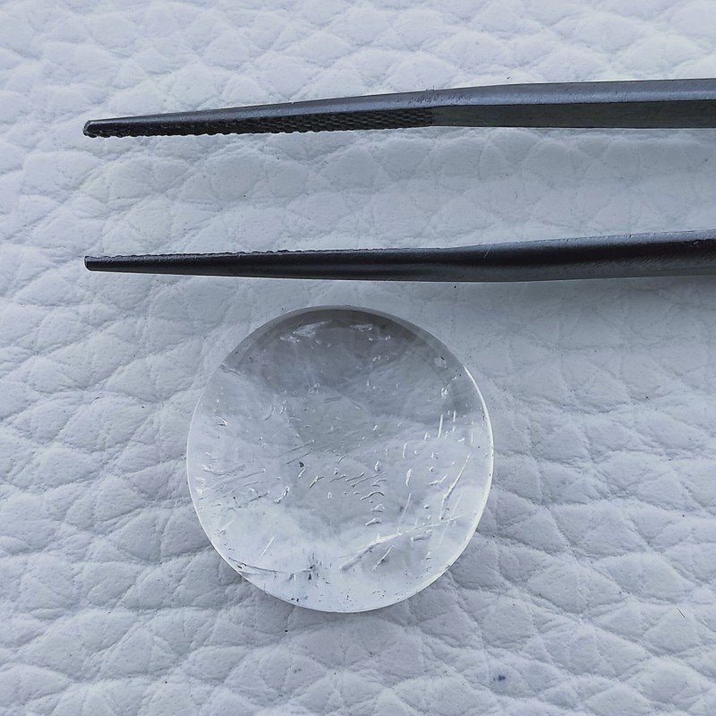 Cristallo Di Rocca Naturale Forma Tondo Piatto Cabochon Liscio Fatto a Mano 17X17X9mm 21,95 Carati 1pz