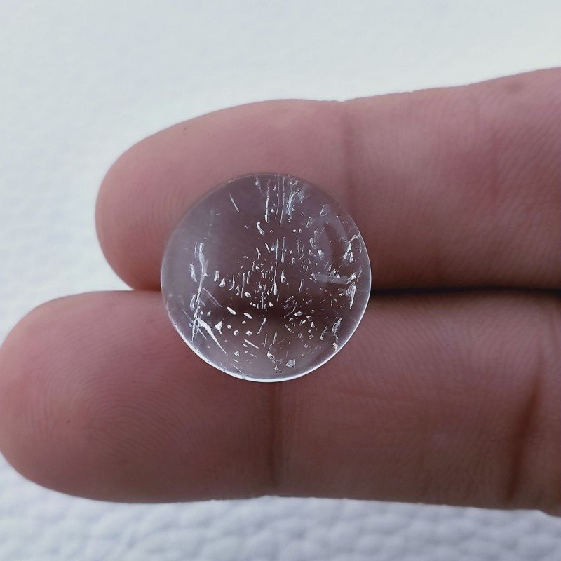 Cristallo Di Rocca Naturale Forma Tondo Piatto Cabochon Liscio Fatto a Mano 17X17X9mm 21,95 Carati 1pz