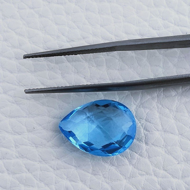 Topazio Azzurro Blu Svizzero Taglio Goccia Piatto Briollette Sfacettata Fatto a Mano 12x16mm 10,15 Carati 1pz