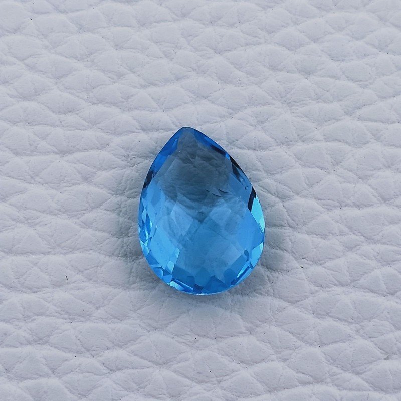 Topazio Azzurro Blu Svizzero Taglio Goccia Piatto Briollette Sfacettata Fatto a Mano 12x16mm 10,15 Carati 1pz