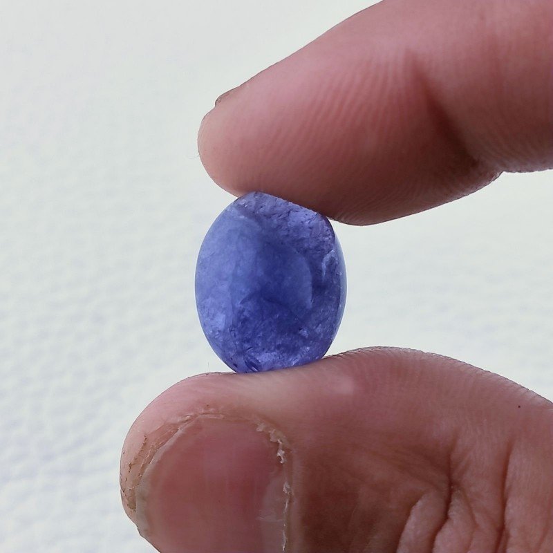 Tanzanite Naturale Forma Ovale Piatto Cabochon Liscio Fatto a Mano 16X12X6mm 12,40 Carati 1pz