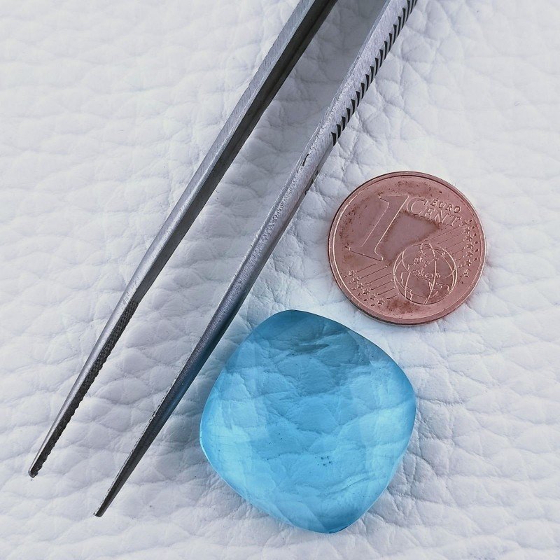 Topazio Azzurro Blu Svizzero Idrotermale Forma Cuscino Piatto Cabochon Sfaccettata Fatto a Mano 19X19X9mm 24,50 Carati 1pz