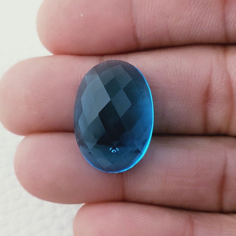 Topazio Azzurro Idrotermale Forma Ovale Piatto Cabochon Sfaccettata Fatto a Mano 22X16X8mm 20,20 Carati 1pz