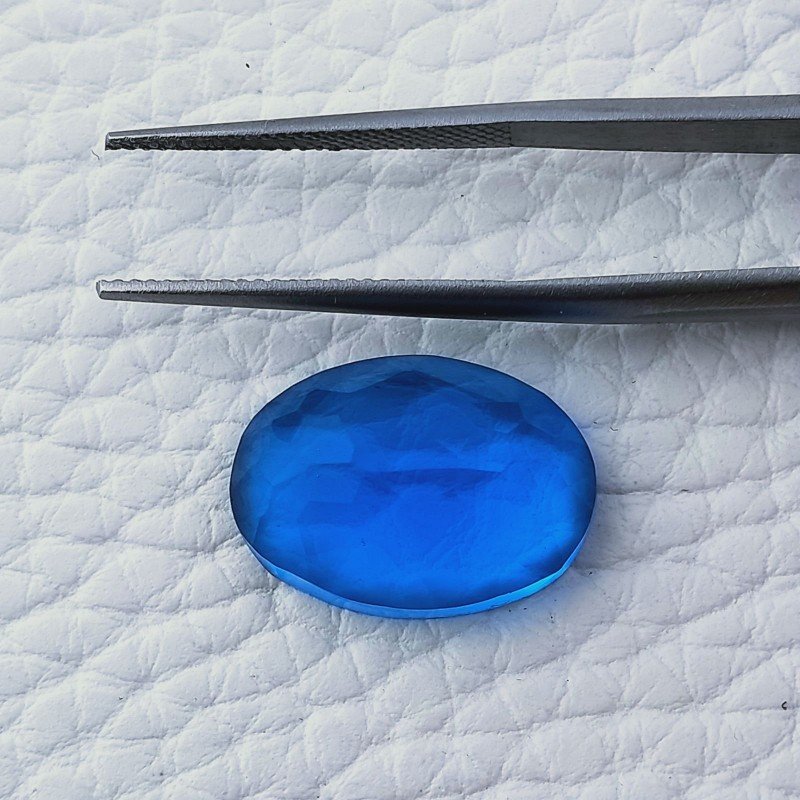 Topazio Azzurro Blu Svizzero Idrotermale Taglio Cupola Ovale Sfaccettata a Mano Gemma Sciolta 17X12X7mm 10,40 Carati 1pz