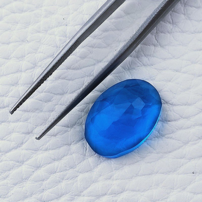 Topazio Azzurro Blu Svizzero Idrotermale Taglio Cupola Ovale Sfaccettata a Mano Gemma Sciolta 17X12X7mm 10,40 Carati 1pz