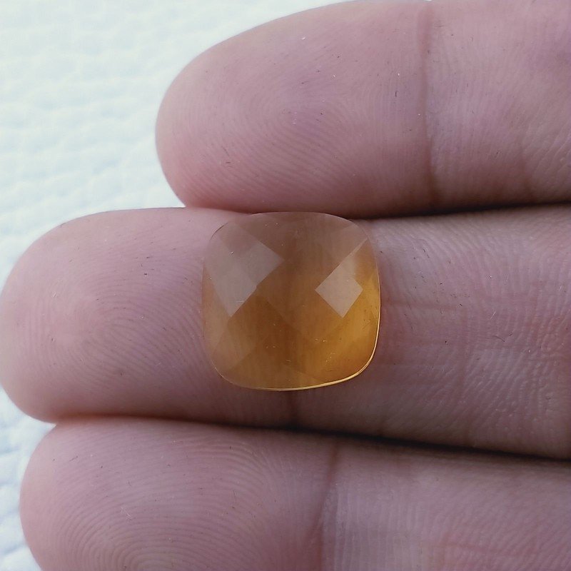 Topazio Citrino Idrotermale Forma Cuscino Piatto Cabochon Sfaccettata Fatto a Mano 13X13X6mm 7,60 Carati 1pz
