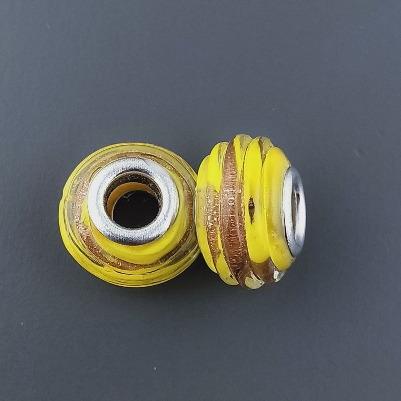 Perlina foro largo fascia d'oro su pietra gialla 13.5x8.5mm 1pz