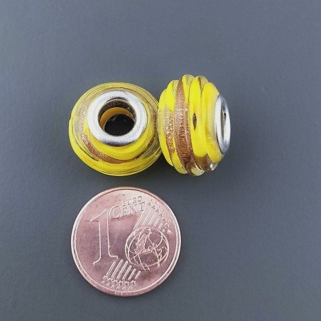 Perlina foro largo fascia d'oro su pietra gialla 13.5x8.5mm 1pz