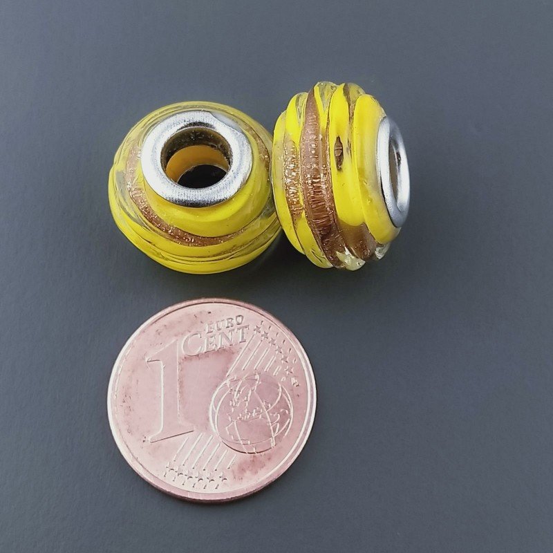 Perlina foro largo fascia d'oro su pietra gialla 13.5x8.5mm 1pz