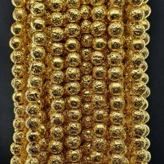 Pietra Lavica Placcato Oro Perline Forma Tondo Grezzo Liscio 08mm