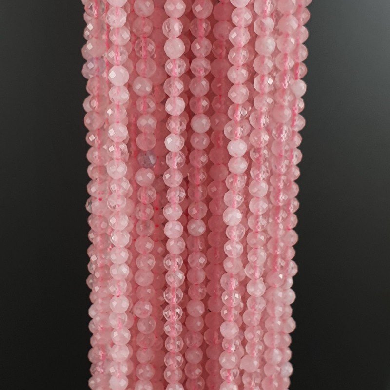 Quarzo Rosa Naturale Forma Tondo Taglia Diamante, Micro Sfaccettato Machine Cut 03mm