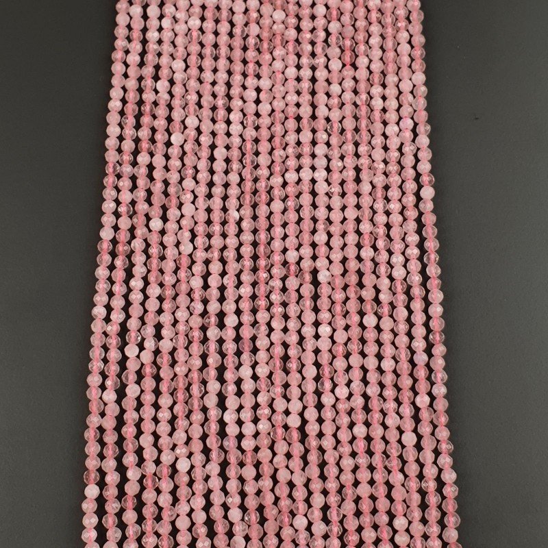 Quarzo Rosa Naturale Forma Tondo Taglia Diamante, Micro Sfaccettato Machine Cut 03mm