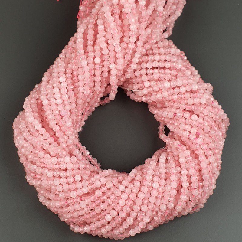 Quarzo Rosa Naturale Forma Tondo Taglia Diamante, Micro Sfaccettato Machine Cut 03mm