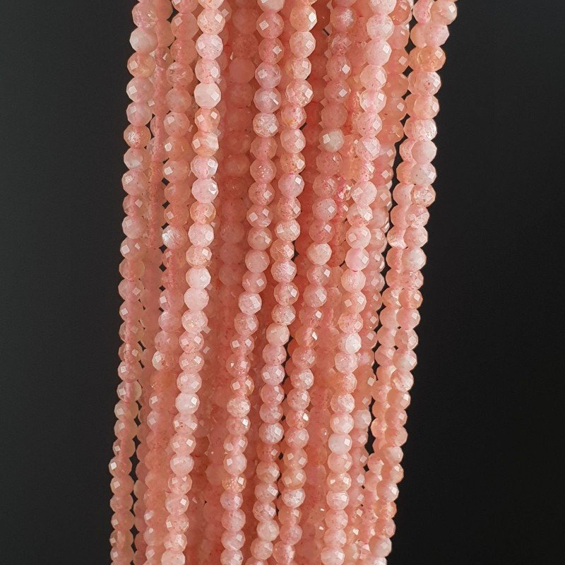 Pietra di Luna Rosa Naturale Forma Tondo Taglia Diamante, Micro Sfaccettato Machine Cut 2,9mm