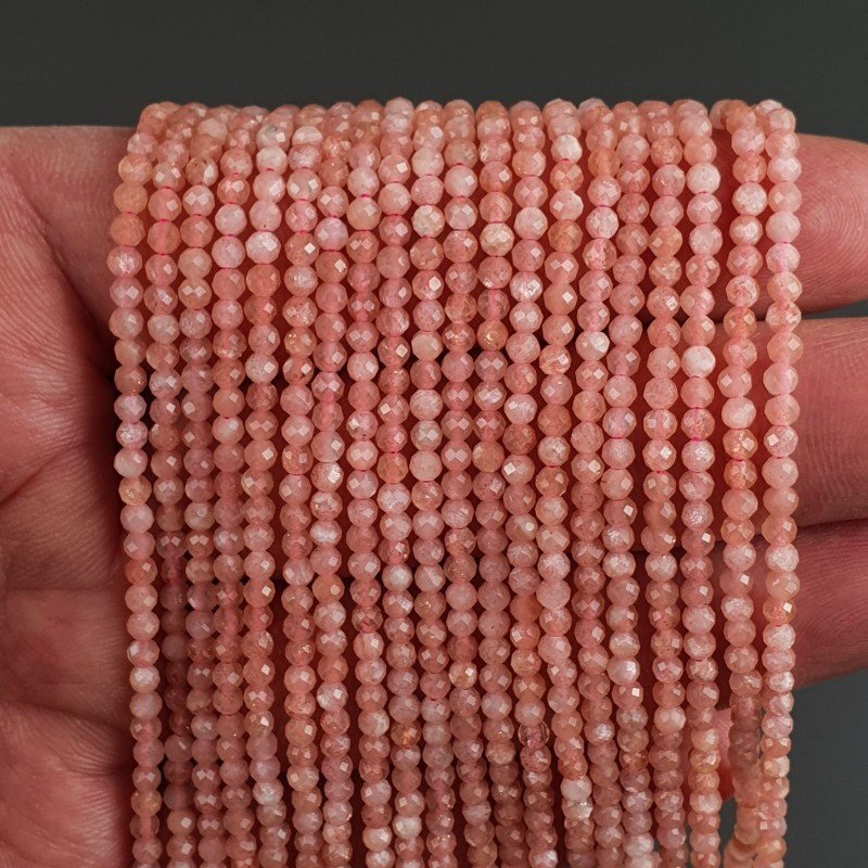 Pietra di Luna Rosa Naturale Forma Tondo Taglia Diamante, Micro Sfaccettato Machine Cut 2,9mm