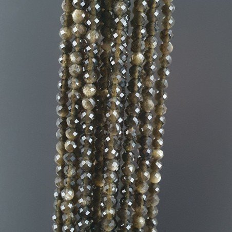 Ossidiana Naturale Forma Tondo Taglia Diamante, Micro Sfaccettato Machine Cut 03mm