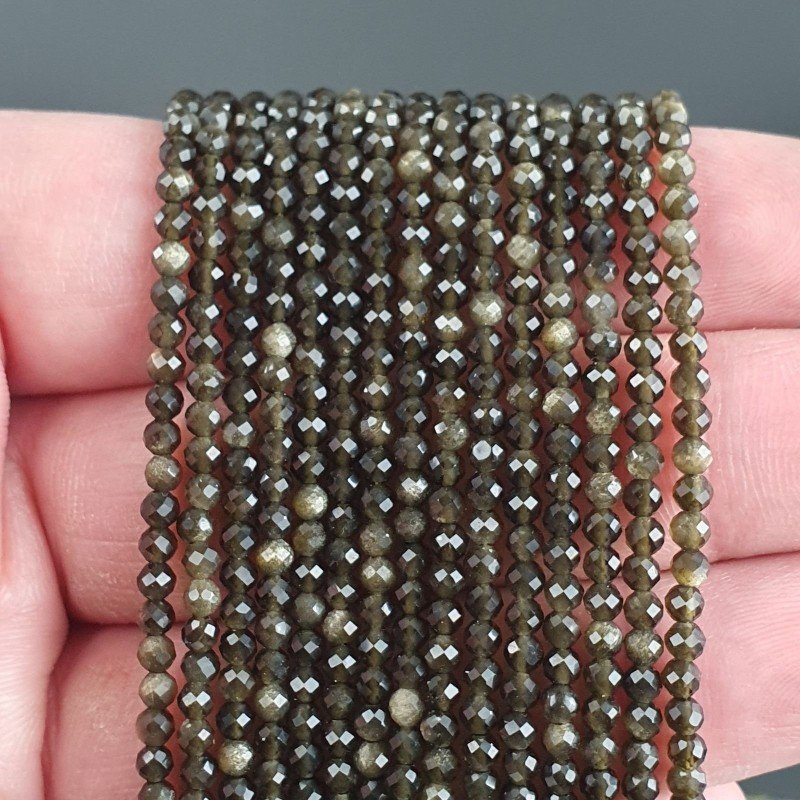 Ossidiana Naturale Forma Tondo Taglia Diamante, Micro Sfaccettato Machine Cut 03mm