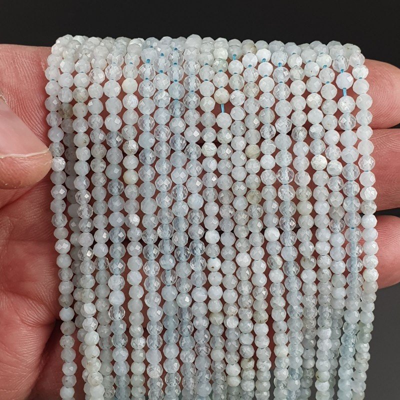 Acquamarina Latte Naturale Forma Tondo Taglia Diamante, Micro Sfaccettato Machine Cut 3,30mm