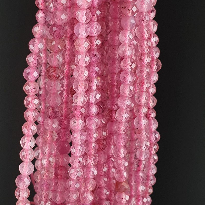 Quarzo Cherry Naturale Forma Tondo Taglia Diamante, Micro Sfaccettato Machine Cut 03mm