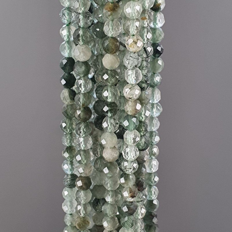 Quarzo Rutillato Verde Naturale Forma Tondo Taglia Diamante, Micro Sfaccettato Machine Cut 3,3mm