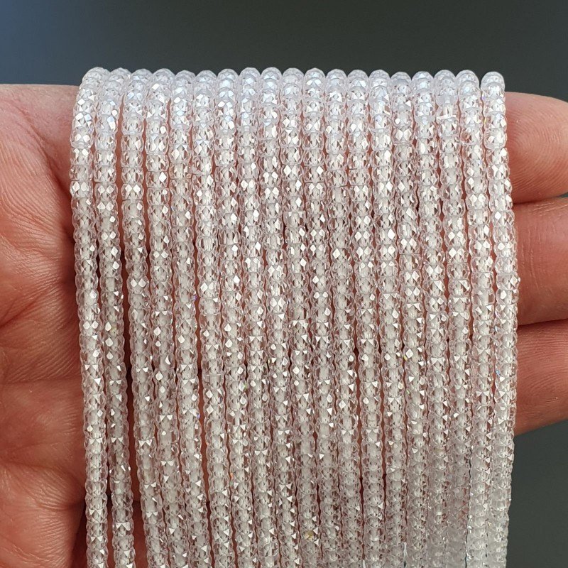 Zircone Bianco in Perline Forma Rondelle Sfaccettato a Mano Foro Passante 03mm