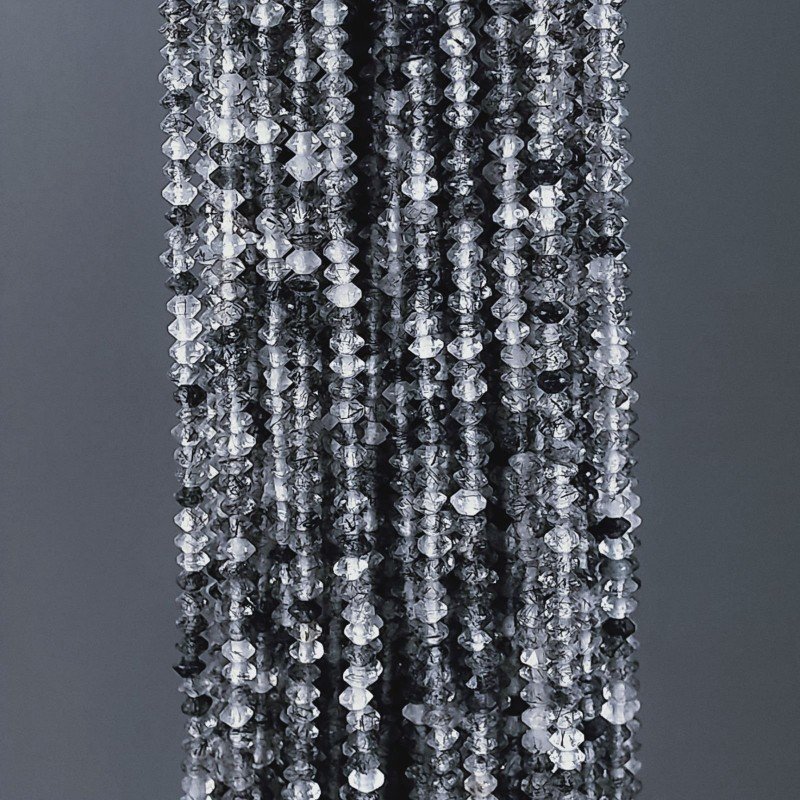 Quarzo Rutillato Nero Naturale Forma Dischio Taglia Diamante, Micro Sfaccettato Machine Cut 03mm