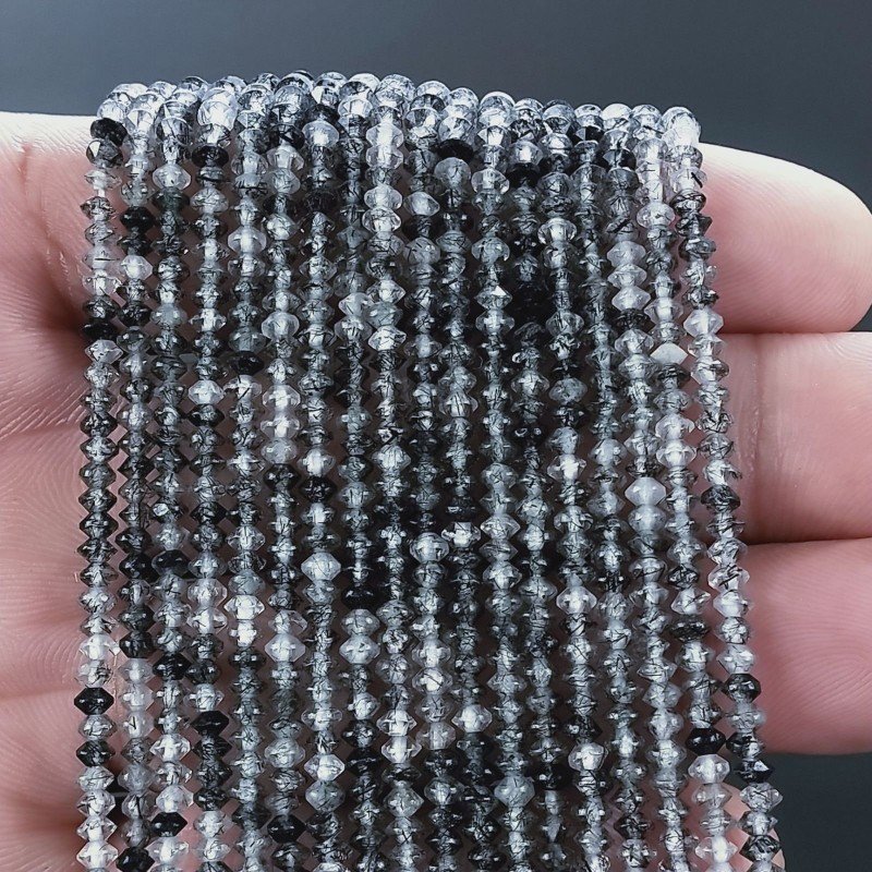 Quarzo Rutillato Nero Naturale Forma Dischio Taglia Diamante, Micro Sfaccettato Machine Cut 03mm