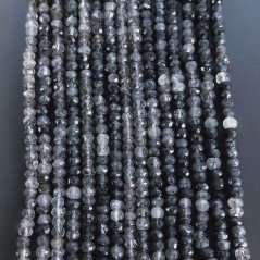 Quarzo Rutilato Grigio Naturale in Perline Forma Rondelle Sfaccettato a Mano Foro Passante 03-04mm