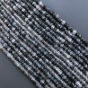 Quarzo Rutilato Grigio Naturale in Perline Forma Rondelle Sfaccettato a Mano Foro Passante 03-04mm