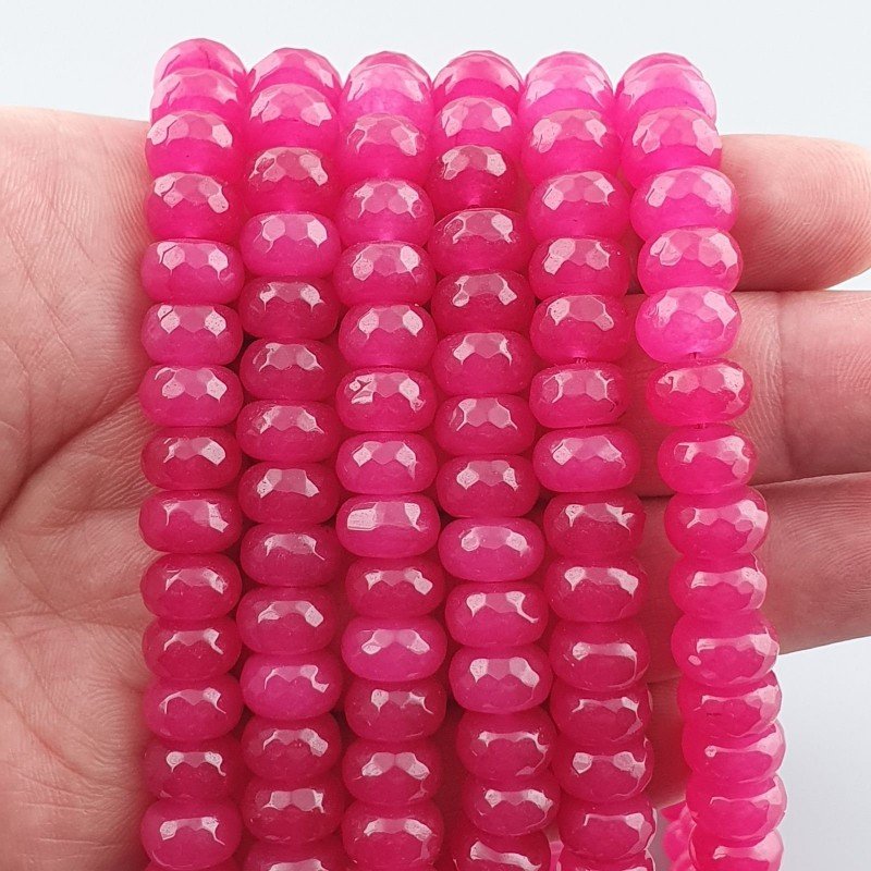 Giada Fucsia in Perline Forma Rondelle Sfaccettato Foro Passante 10X06mm