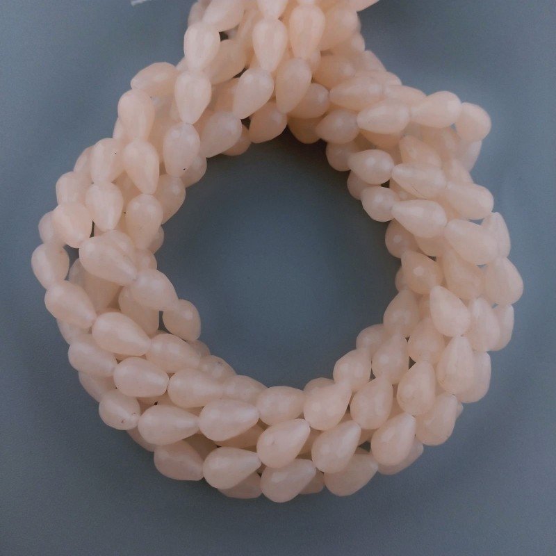 Giada Rosa in Perline Forma Goccia Tondo Sfaccettato Foro Passante 08x12mm